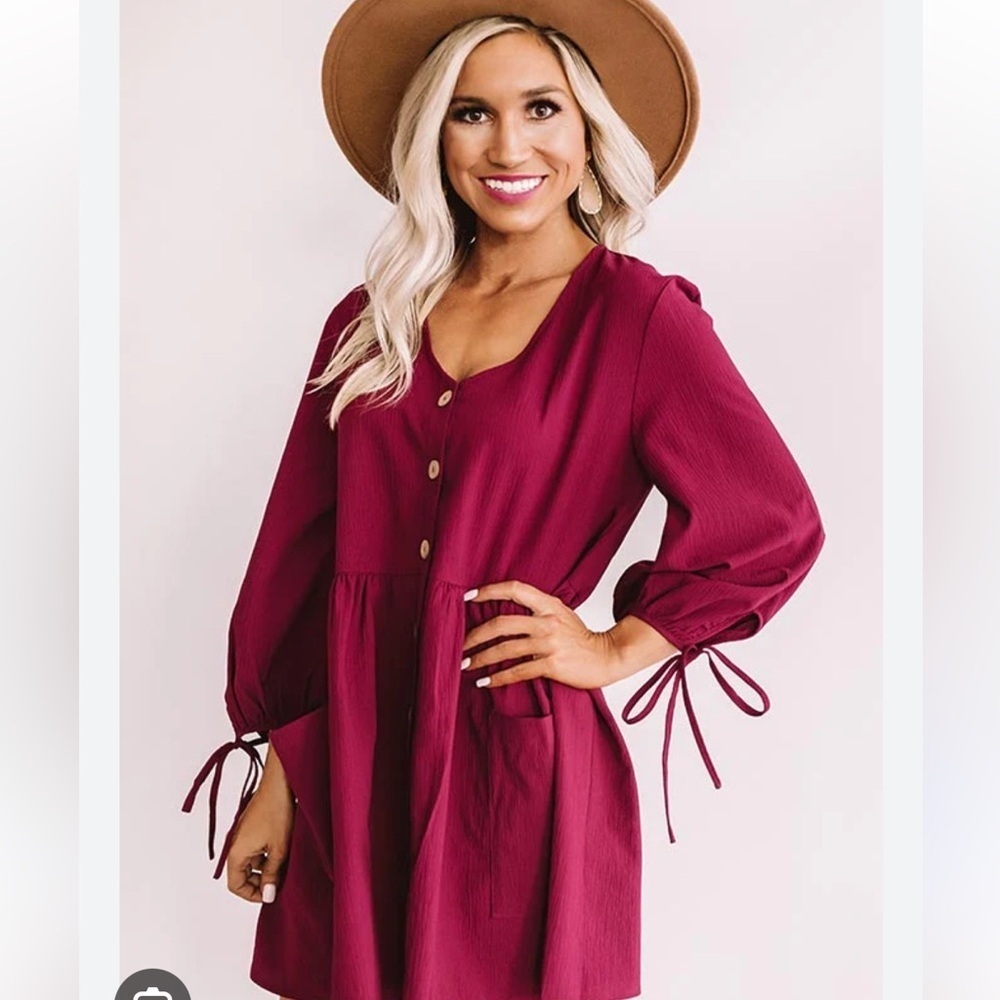 New Entro size L burgundy bohemian tie wrist babydoll tunic dress Lagenlook